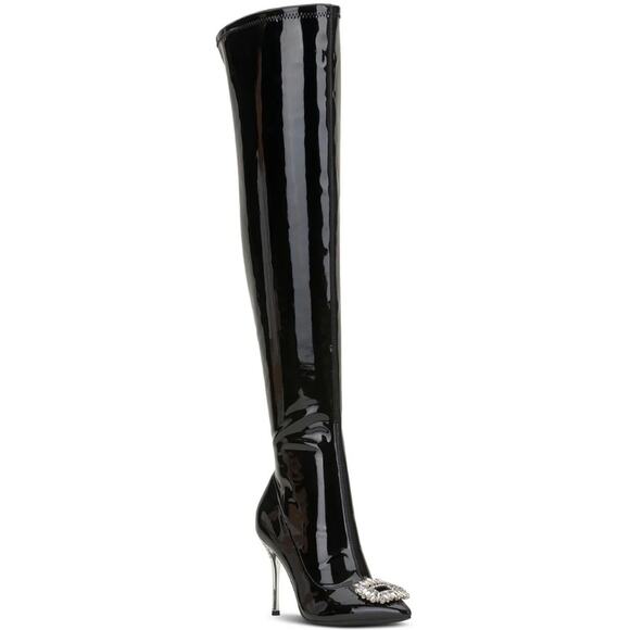 I.N.C. Int Concepts Women Black Romina Embellished Over-The-Knee Boots Size 9.5M - Picture 1 of 4